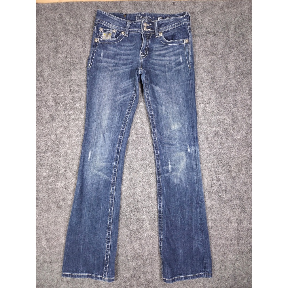Miss Me Bootcut Jeans Womens 27 Blue JP5147 Embellished Contrast Stitching